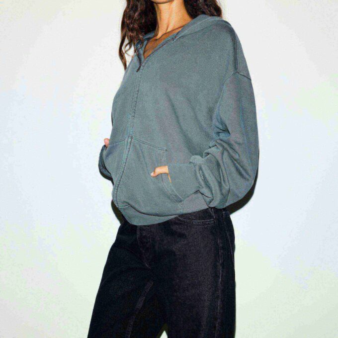 Bluza z kapturem Boyfriend z polaru, oversize, zapinana na suwak