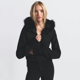 Bluza z kapturem z polaru bawełnianego z podszewką ze sztucznego futra, zapinana na suwak
