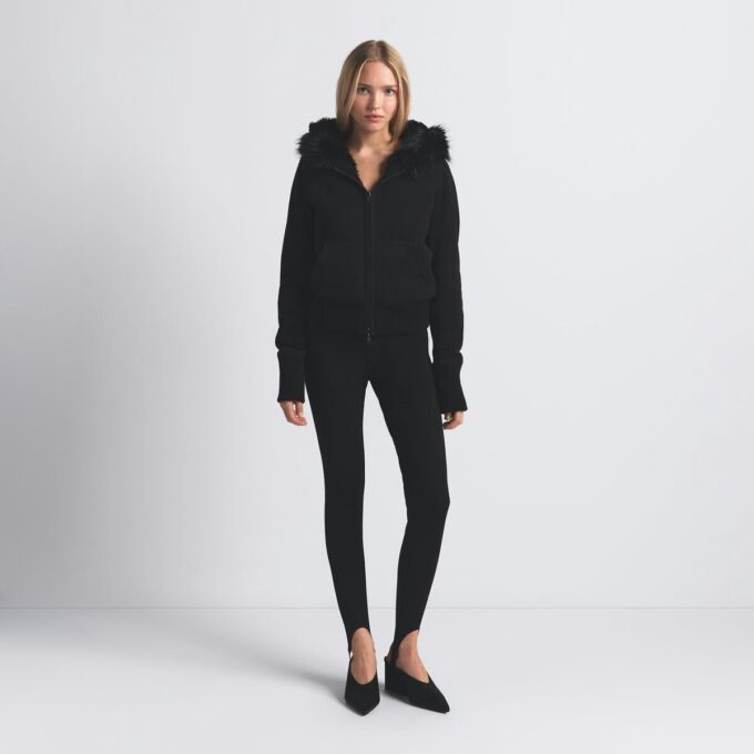Bluza z kapturem z polaru bawełnianego z podszewką ze sztucznego futra, zapinana na suwak Bluza z kapturem z polaru bawełnianego z podszewką ze sztucznego futra, zapinana na suwak