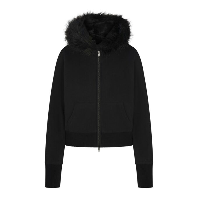Bluza z kapturem z polaru bawełnianego z podszewką ze sztucznego futra, zapinana na suwak Bluza z kapturem z polaru bawełnianego z podszewką ze sztucznego futra, zapinana na suwak
