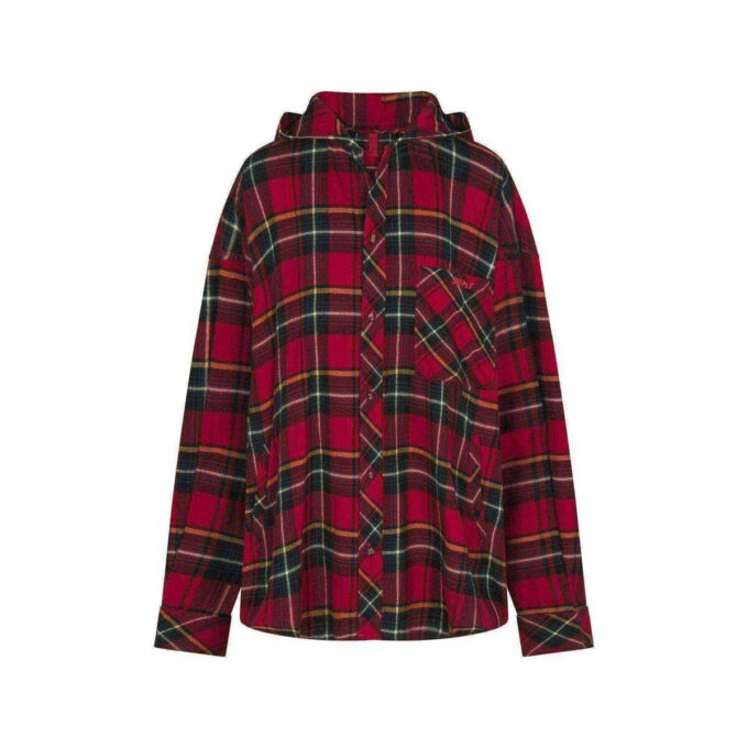 Koszula flanelowa do spania z kapturem oversize i zapięciem na guziki Koszula flanelowa do spania z kapturem oversize i zapięciem na guziki