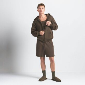 MĘSKA BLUZA Z KAPTUREM FLEECE LOUNGE Z LUŹNYM ROZPIĘCIEM