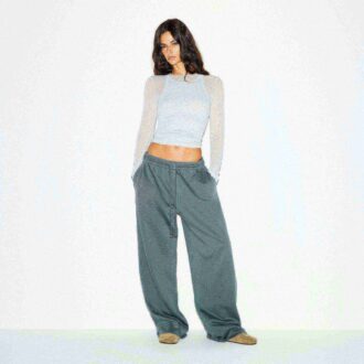 Spodnie typu Boyfriend z polaru, oversize, z prostymi nogawkami