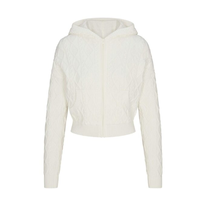 SWETER Z DZIANINY Z KURCZĄCYM SIĘ KAPTUREM ZAPIĘTY NA ZAMEK SWETER Z DZIANINY Z KURCZĄCYM SIĘ KAPTUREM ZAPIĘTY NA ZAMEK