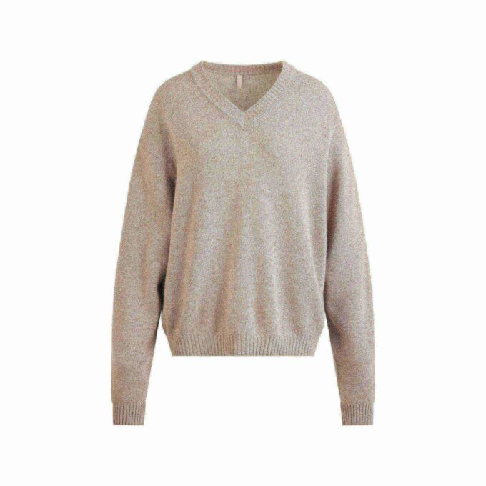 WEŁNIANY KASZMIROWY SWETER OVERSIZE Z DEKOLTEM W SZPIKU WEŁNIANY KASZMIROWY SWETER OVERSIZE Z DEKOLTEM W SZPIKU